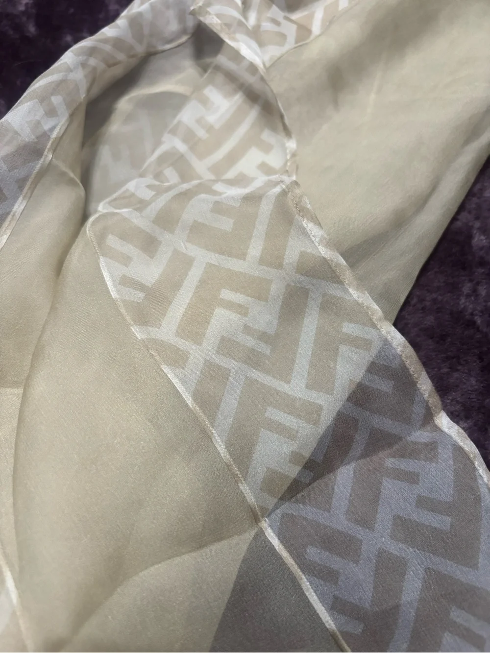 Fendi Sheer Ivory Organza Scarf with Geometric Border